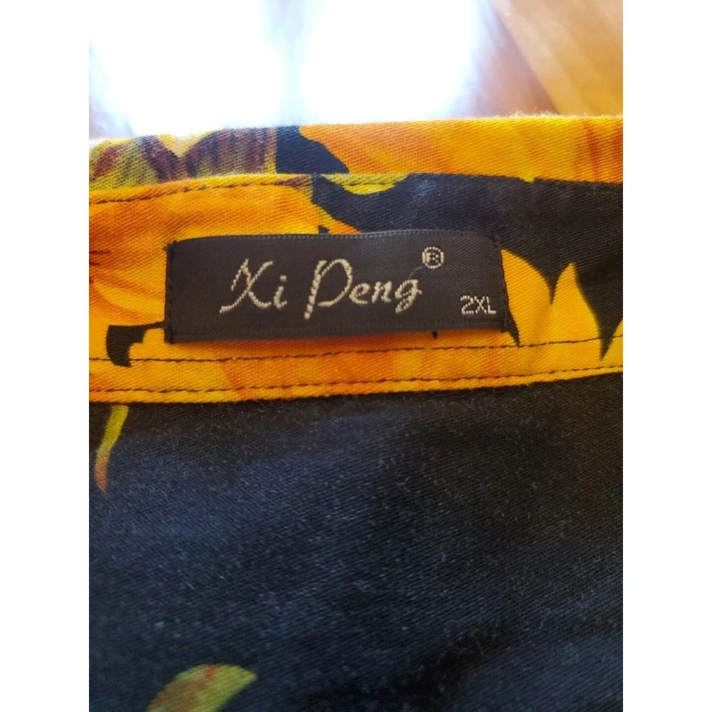 XI PENG Men's Tropical Short Sleeve Floral Print Hawaiian Shirt Black Floral 2XL